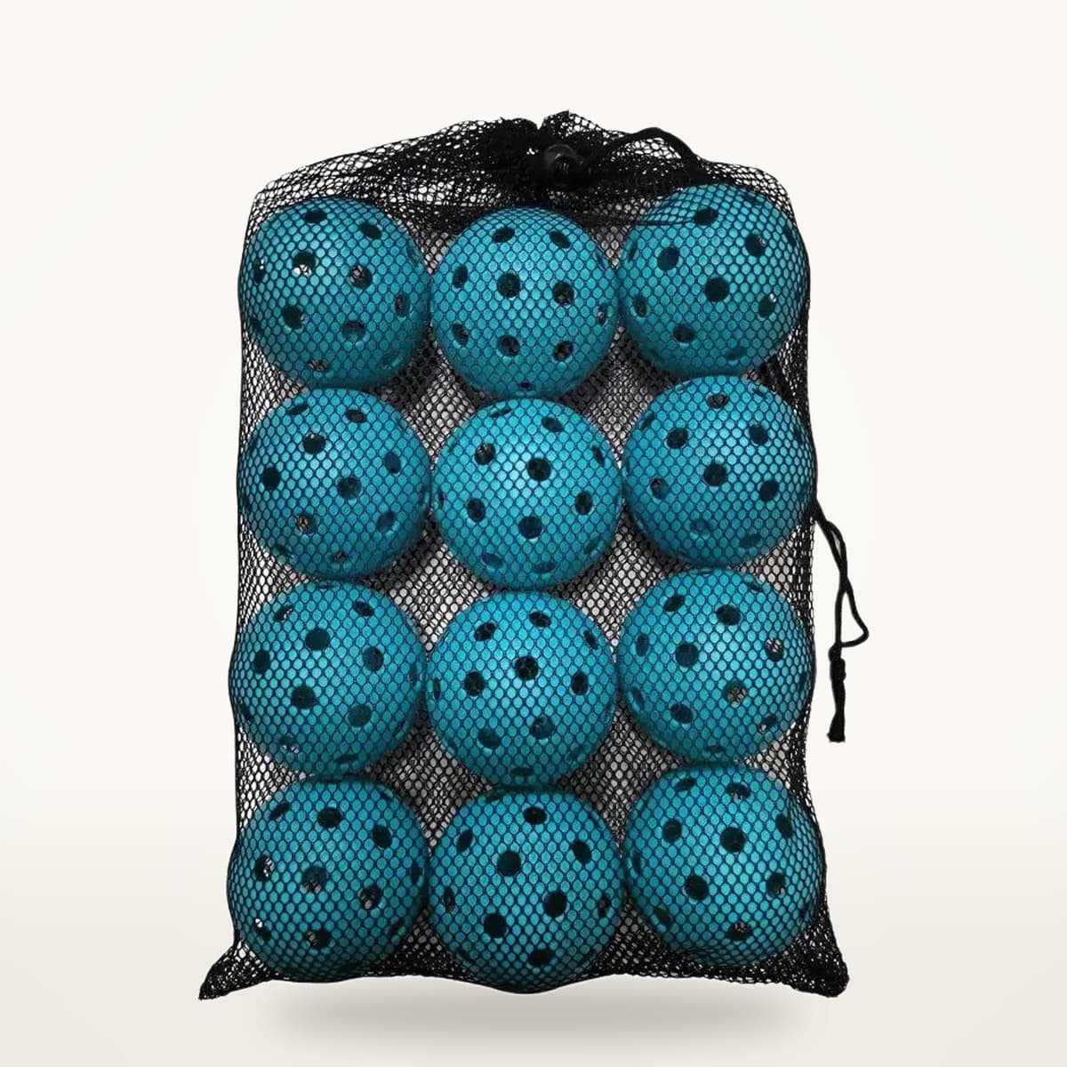 Filet de douze balles de pickleball d'extérieur bleues percées de petits trous