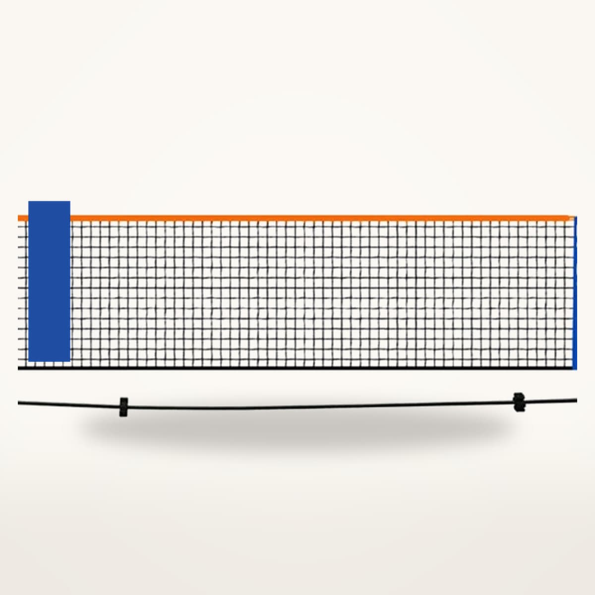 Filet de pickleball portable à maille fine et panneau latéral bleu, vu de face sur fond neutre