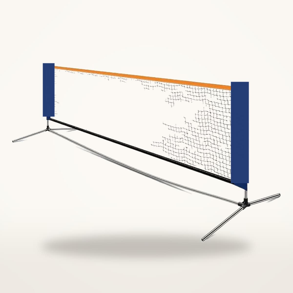 Mini filet de pickleball à panneaux latéraux bleus monté sur sa base, sur fond neutre